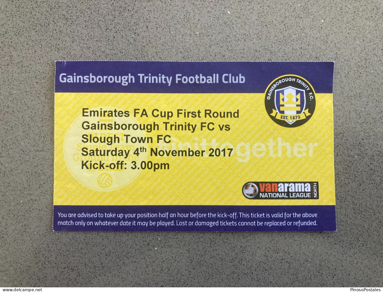 Gainsborough Trinity V Slough Town 2017-18 Match Ticket - Tickets - Entradas