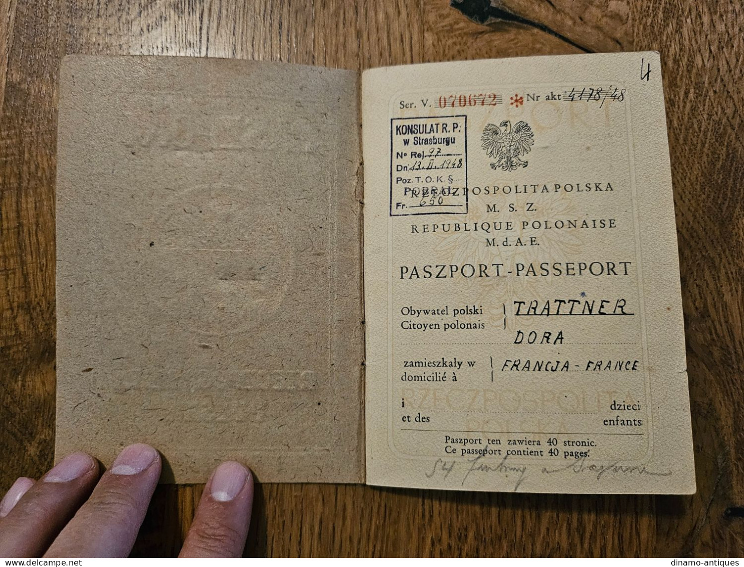 1948 Poland Passport Passeport Issued In Strasbourg For Travel To Switzerland & France - Historical Documents