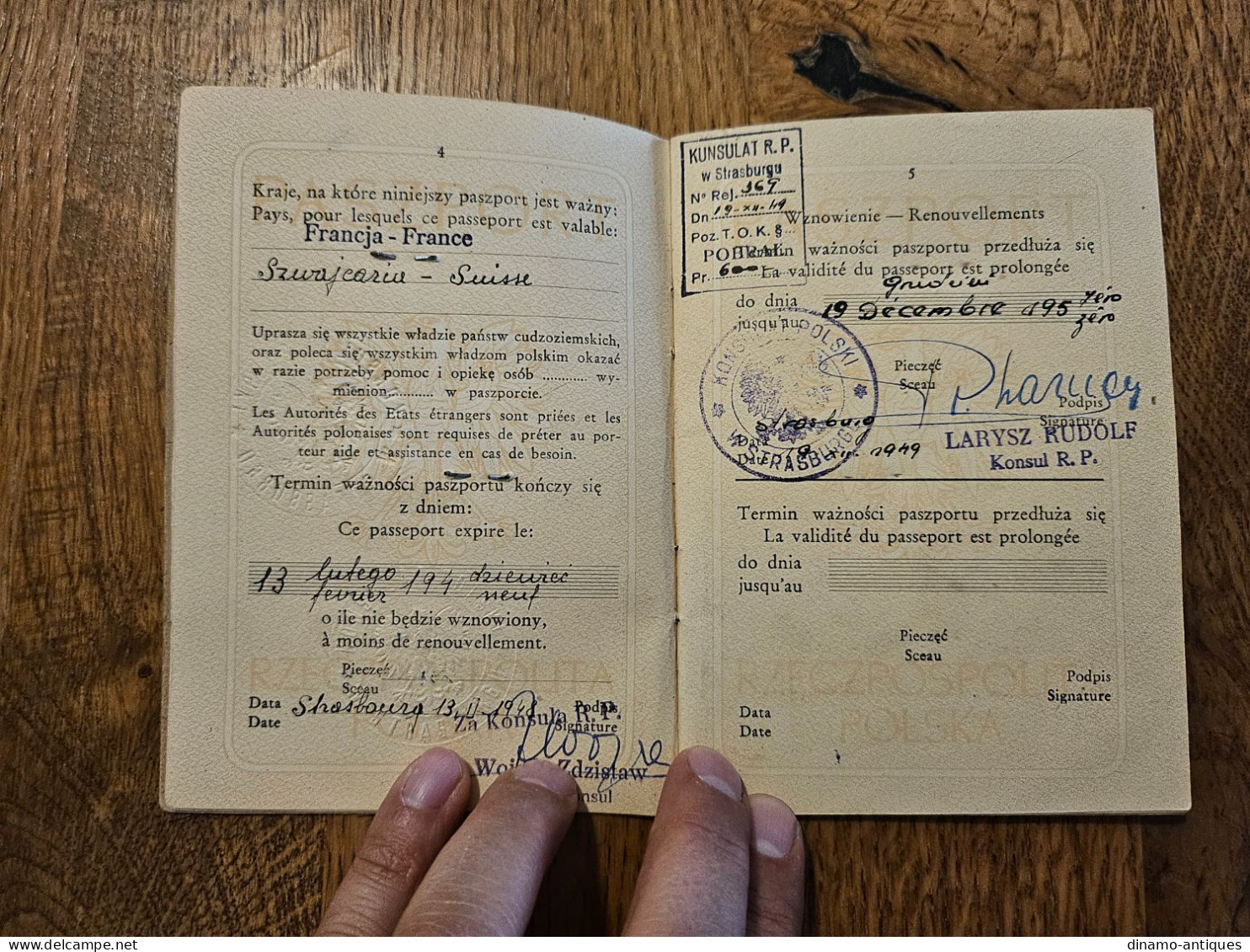1948 Poland Passport Passeport Issued In Strasbourg For Travel To Switzerland & France - Historical Documents