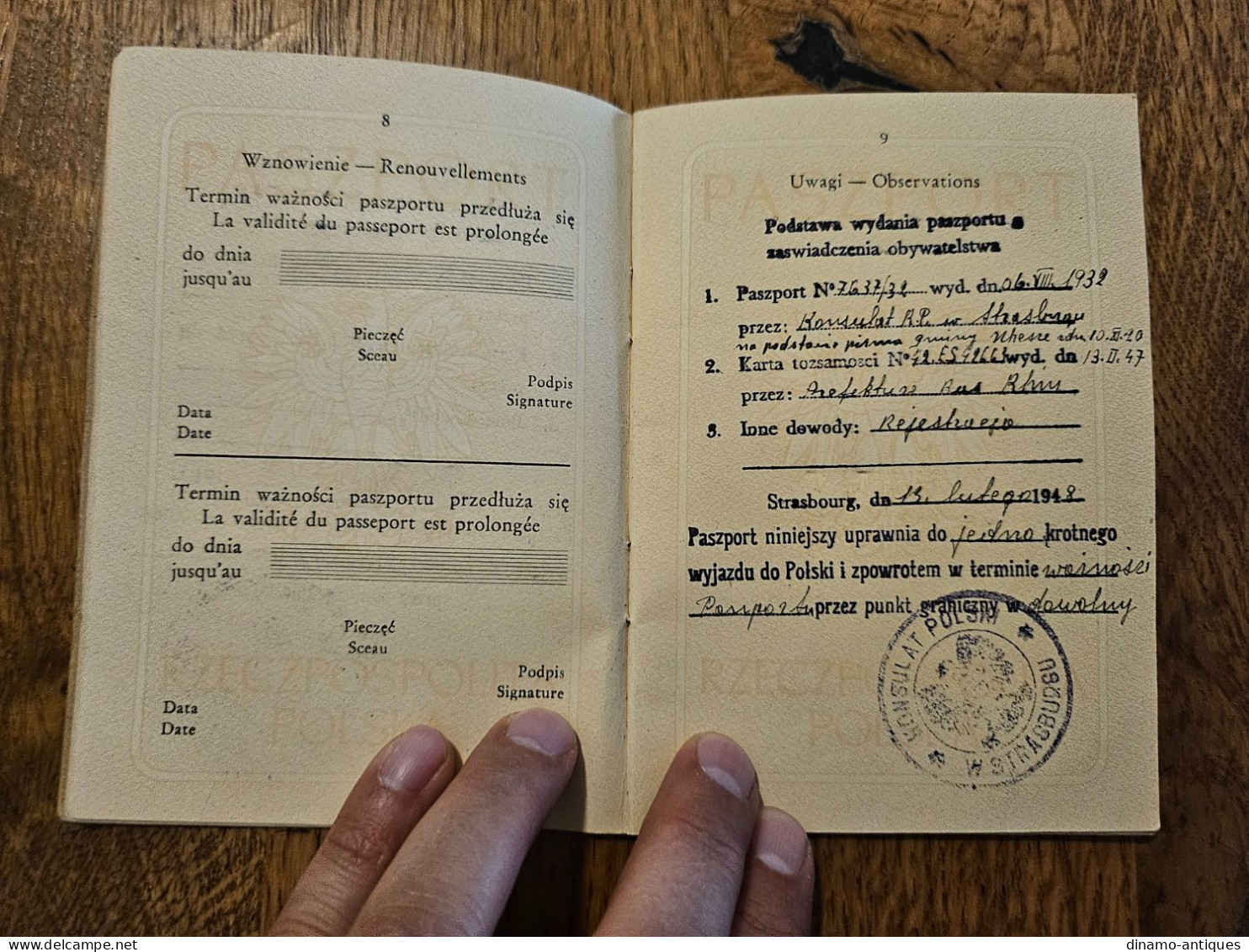 1948 Poland Passport Passeport Issued In Strasbourg For Travel To Switzerland & France - Documenti Storici