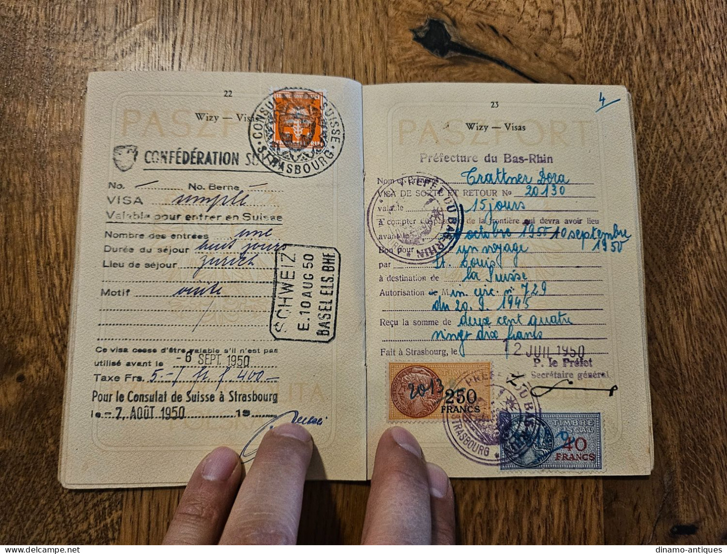 1948 Poland passport passeport issued in Strasbourg for travel to Switzerland & France