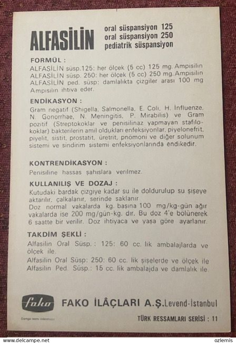 MEDICINE,PHARMACY, ALFASILIN ORAL SUSPANSIYON 125/250,PEDIATRIK SUSPANSIYON ., POSTCARD - Santé