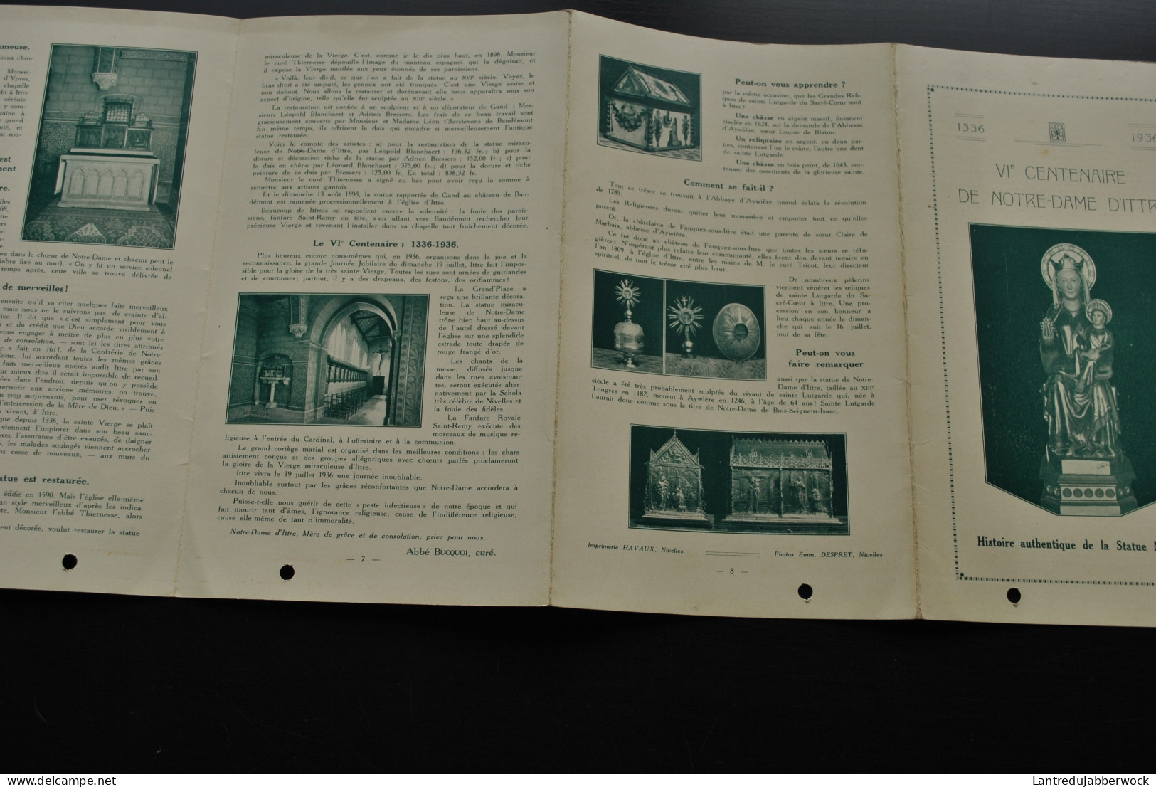 VIè Centenaire De NOTRE DAME D'ITTRE 1936 Histoire Authentique La Statue Miraculeuse Régionalisme Dépliant Publicitaire - Belgien