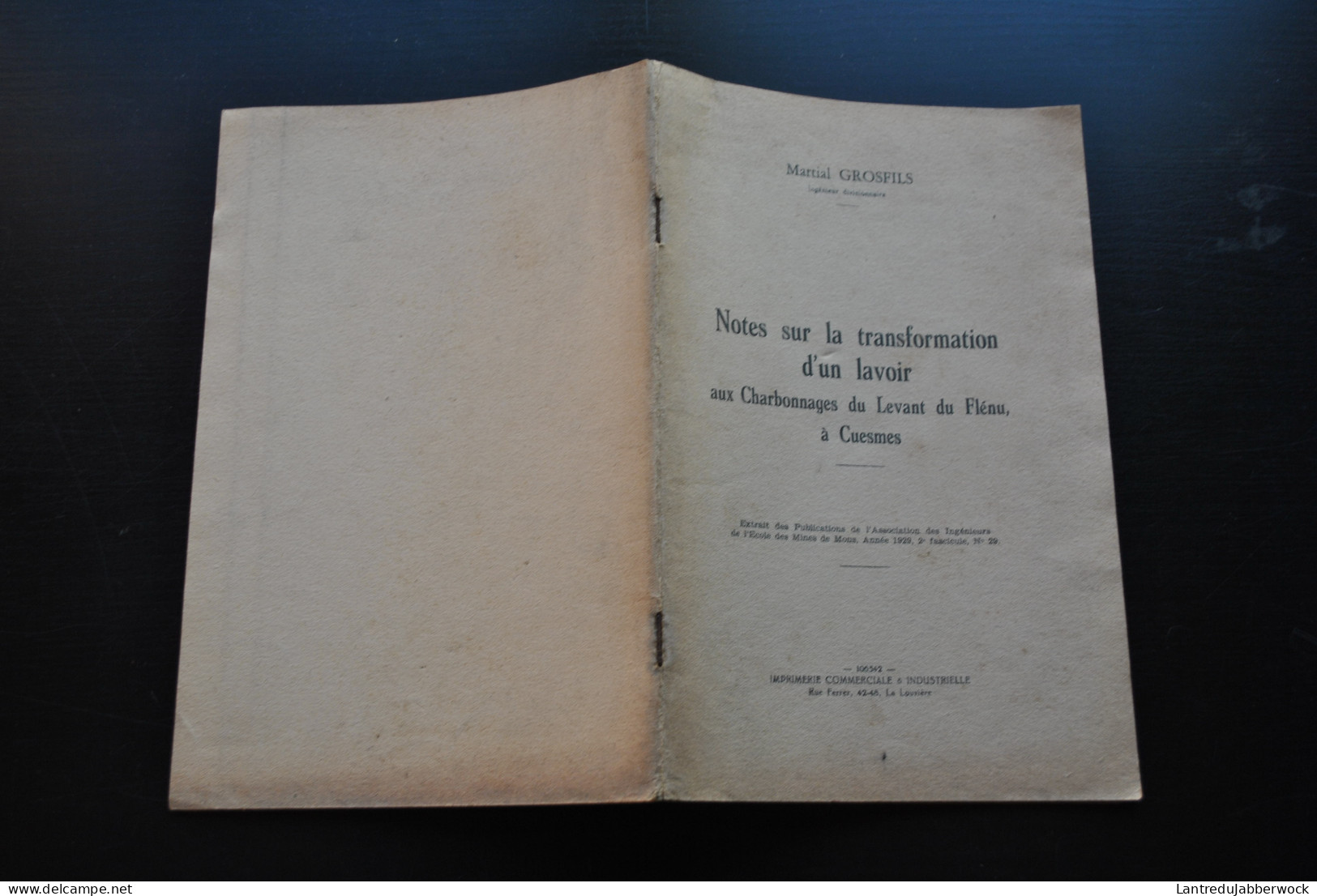 GROSFILS Martial Notes Sur La Transformation D'un Lavoir Aux Charbonnages Du Levant Du Flénu à Cuesmes 1929 Régionalisme - Belgio