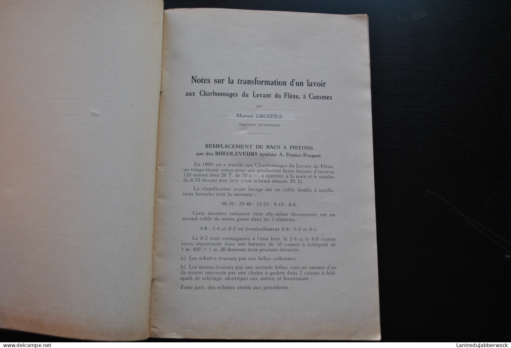 GROSFILS Martial Notes Sur La Transformation D'un Lavoir Aux Charbonnages Du Levant Du Flénu à Cuesmes 1929 Régionalisme - Belgique