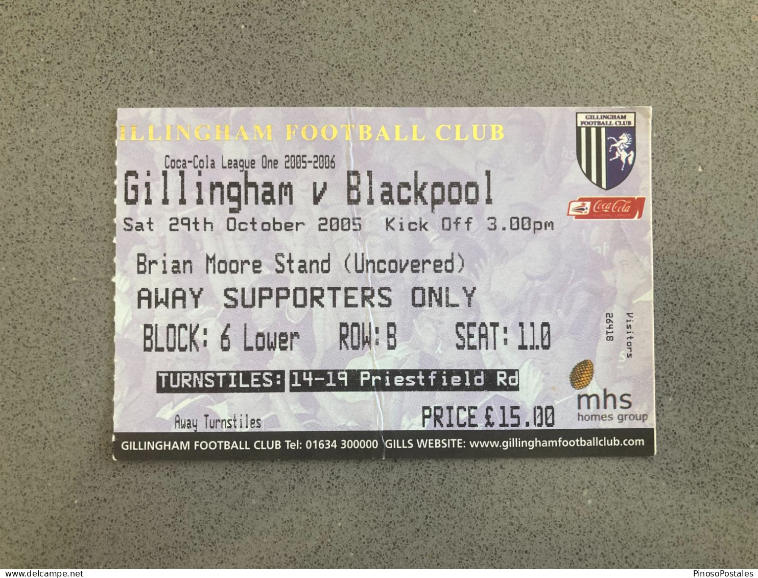 Gillingham V Blackpool 2005-06 Match Ticket - Eintrittskarten