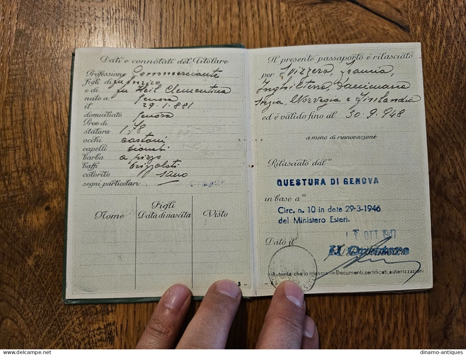 1947 Italy Passport Passeport Issued In Genova For Travel To Switzerland Norwaay Denmark - Documents Historiques