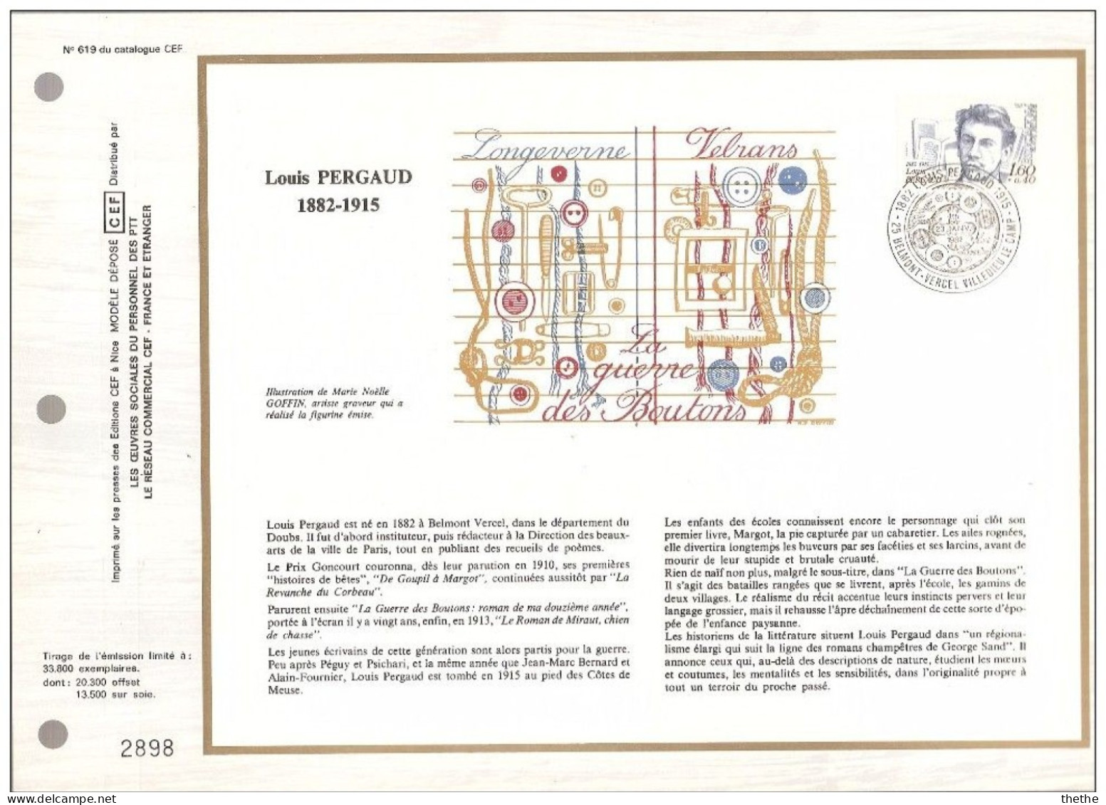 FRANCE - Louis PERGAUD (1882-1915) Ecrivain  - N° 619 Du Catalogue CEF - 1980-1989