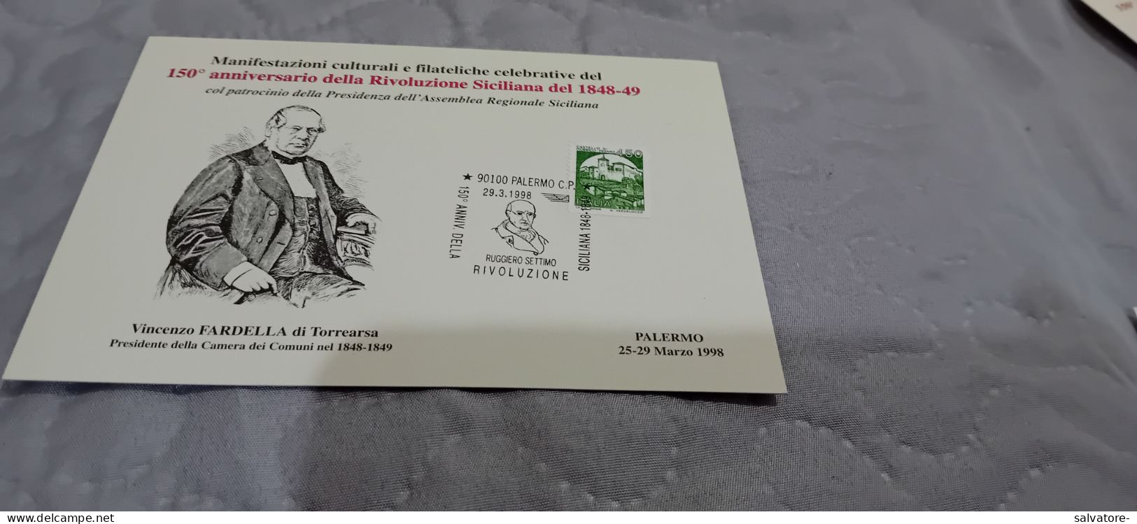 CARTOLINA 150° ANNIVERSARIO DELLA RIVOLUZIONE SICILIANA- 1848-49- 1998 - History