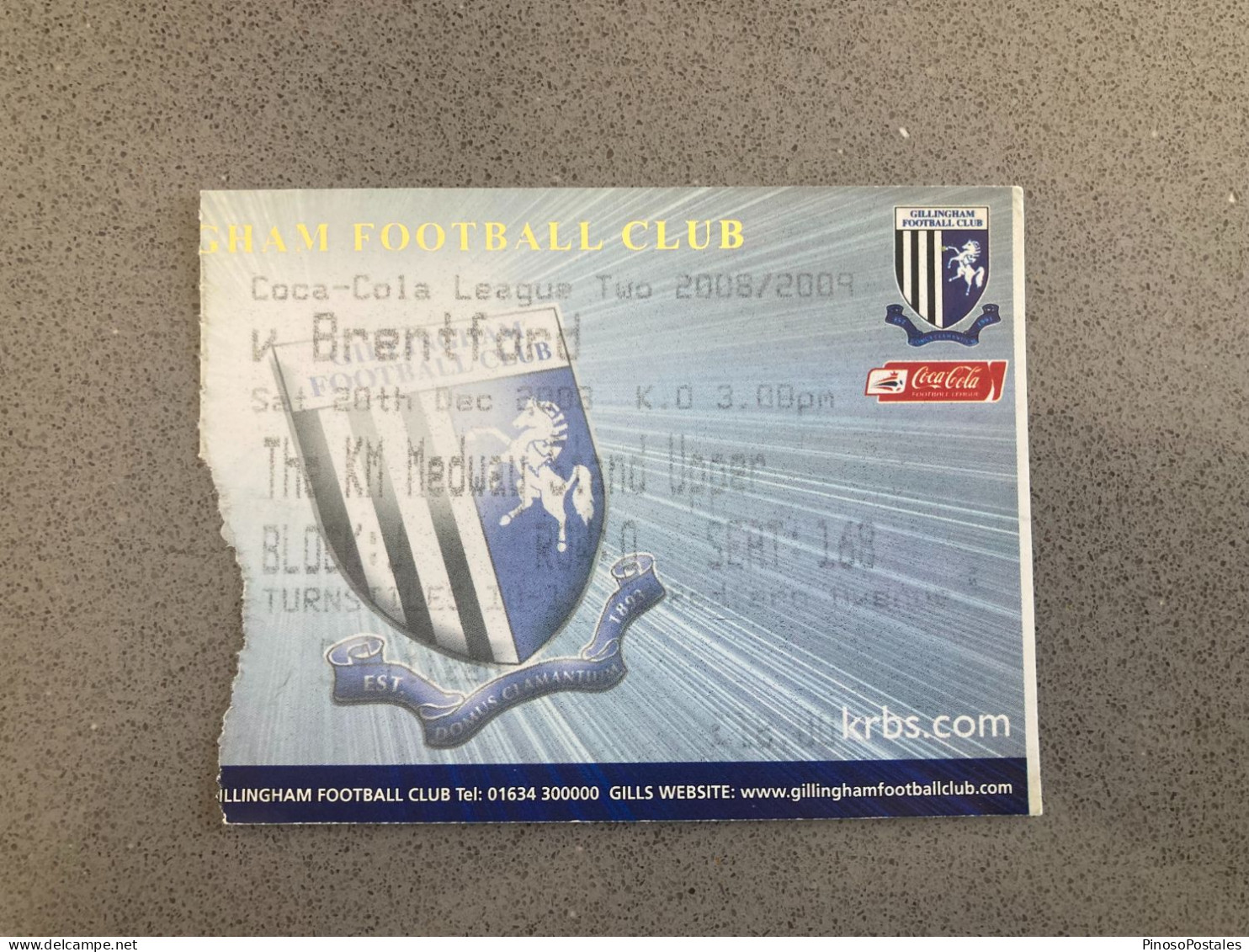 Gillingham V Brentford 2008-09 Match Ticket - Eintrittskarten