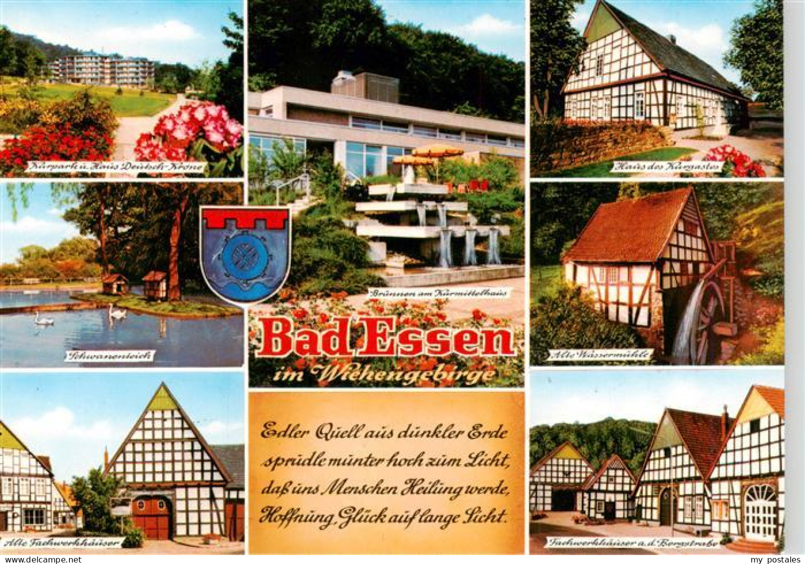 73936283 Bad_Essen Kurpark Schwarzseeteich Alte Fachwerkhaeuser Brunnen Kurmitte - Bad Essen