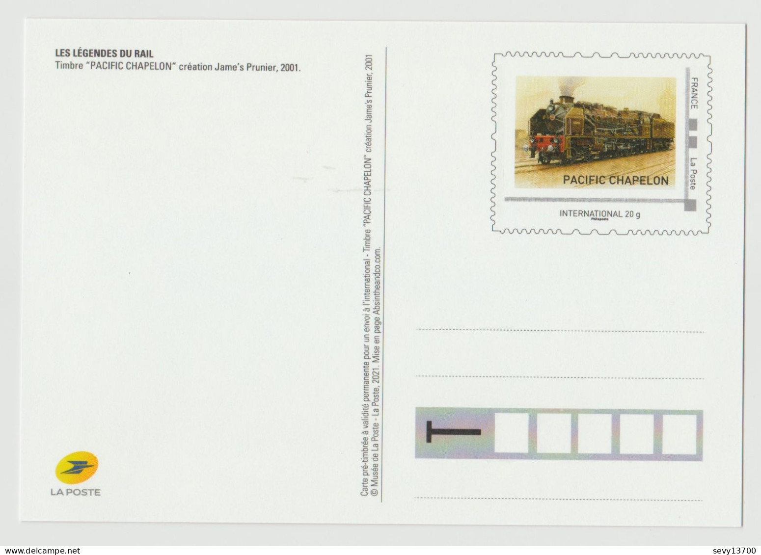 PAP Entier Postal Validité Internationale La Poste 2022 Légendes Du Rail Train Pacific Chapelon - Listos A Ser Enviados: Otros (1995-...)