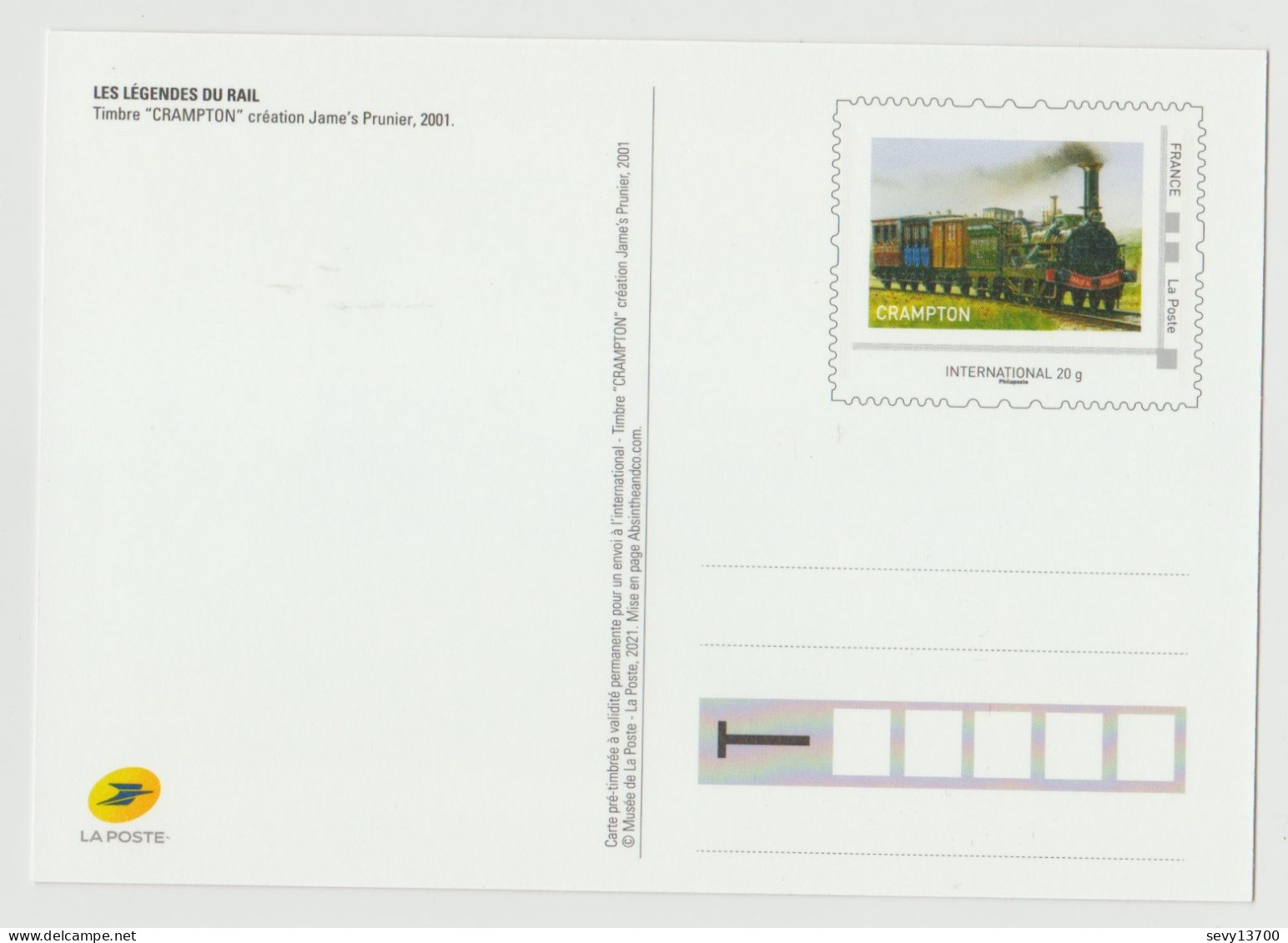 4 PAP Entier Postal Validité Internationale La Poste 2022 Légendes Du Rail Train Crampton - PAP : Altri (1995-...)