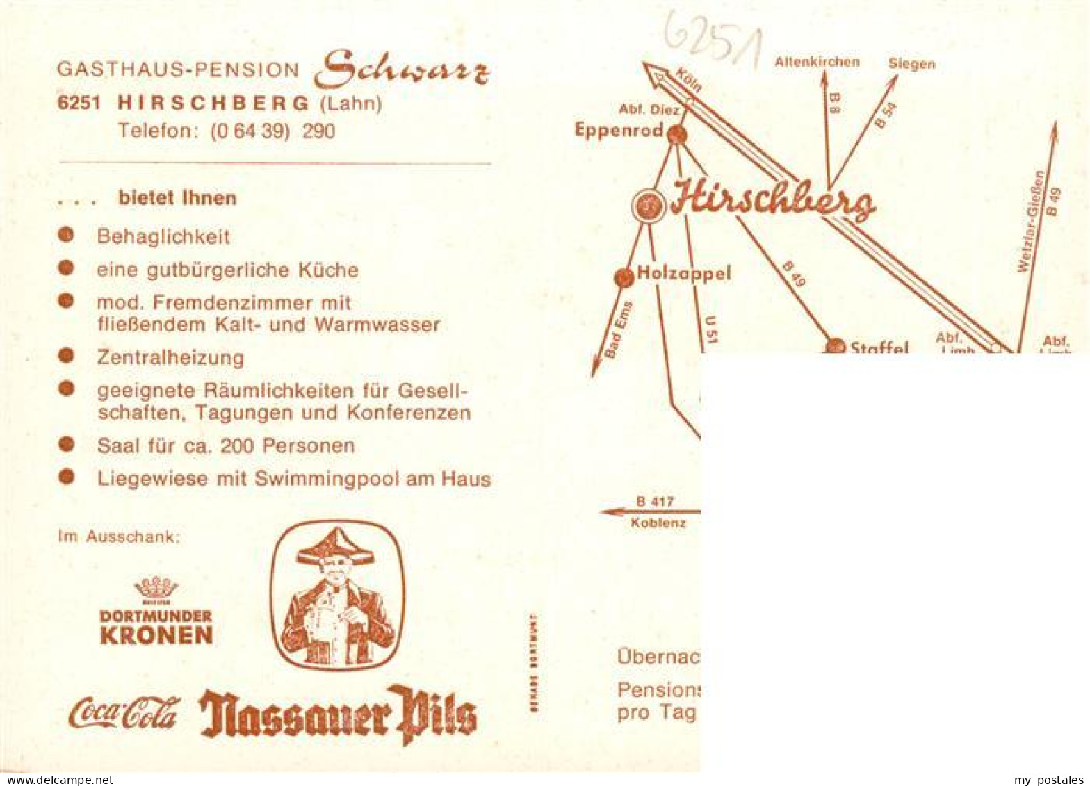 73936204 Hirschberg_Dillkreis Schloss Gasthaus Pension Schwarz Gastraum Liegewie - Herborn