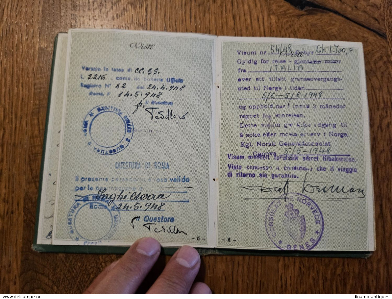 1948 Italy Passport Passeport Issued In Genova For Travel To Switzerland Norway Denmark Sweden Revenues Fiscal - Historical Documents