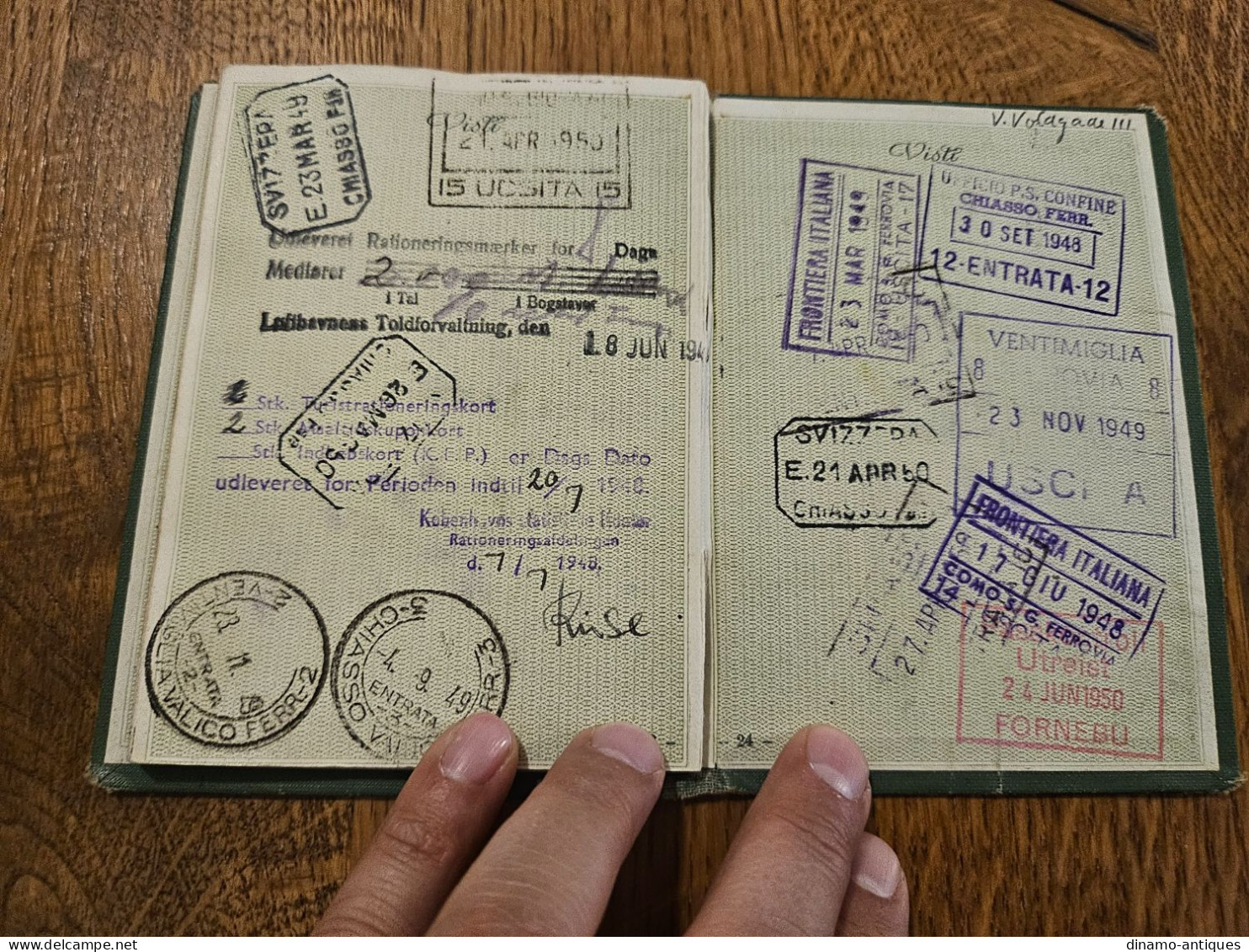1948 Italy passport passeport issued in Genova for travel to Switzerland Norway Denmark Sweden revenues fiscal