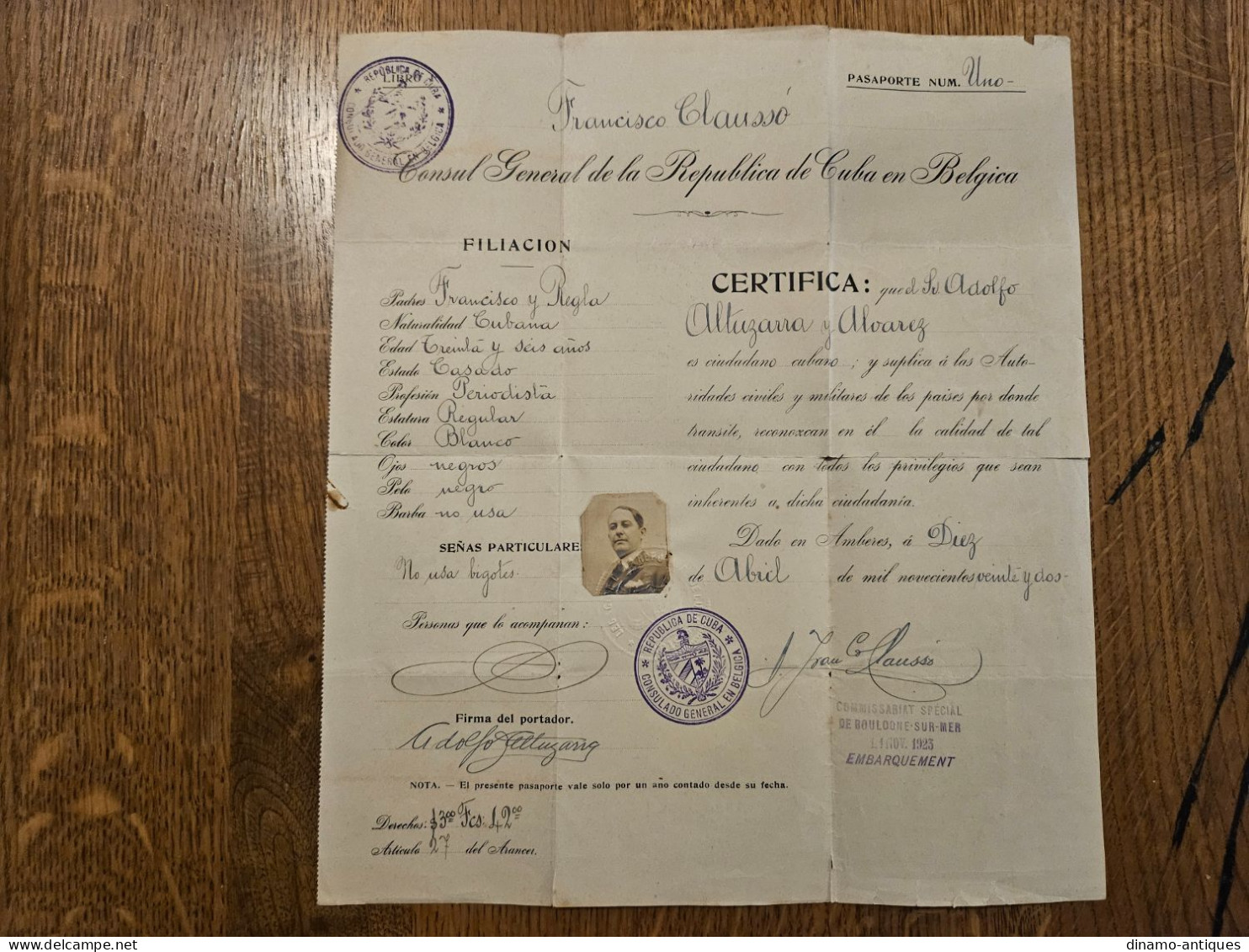 1923 Cuba Passport Passeport Issued In Belgium - Historische Dokumente