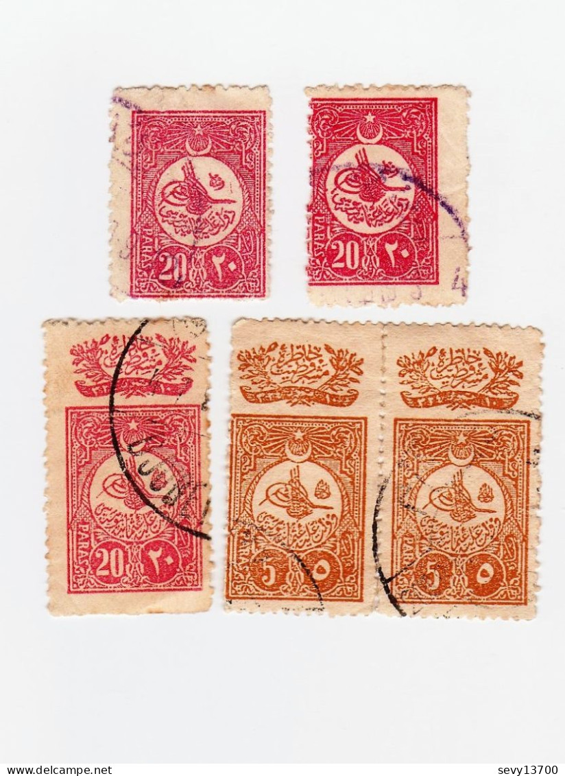 Turquie 5 Timbres Tughru - 2 De 1909 YT 147 (Rose Carmin) - 1 De 1908 YT 136 (Rose) - Et 2 De 1908 YT 134 (orange) - Gebruikt