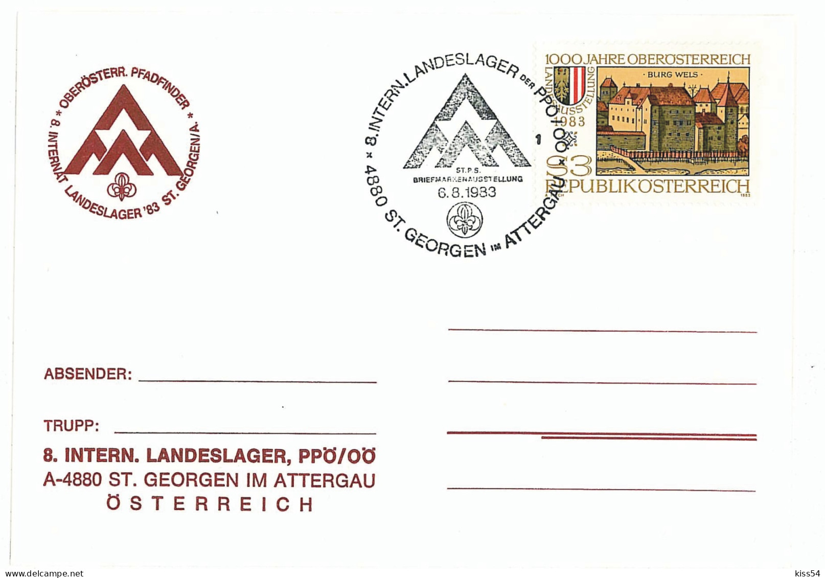 SC 29 - 944 Scout AUSTRIA - Cover - Used - 1983 - Lettres & Documents