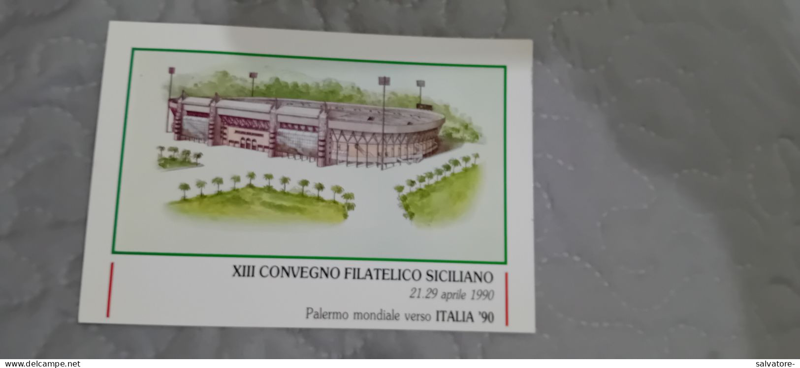 CARTOLINA CON ANNULLO POSTALE ITALIA 90- PALERMO STADIO LA FAVORITA - Football