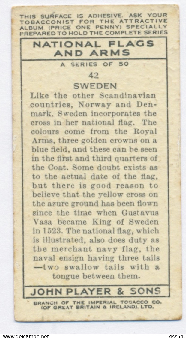 FL 19 - 42-a SWEDEN National Flag & Emblem, Imperial Tabacco - 67/36 Mm - Reclame-artikelen