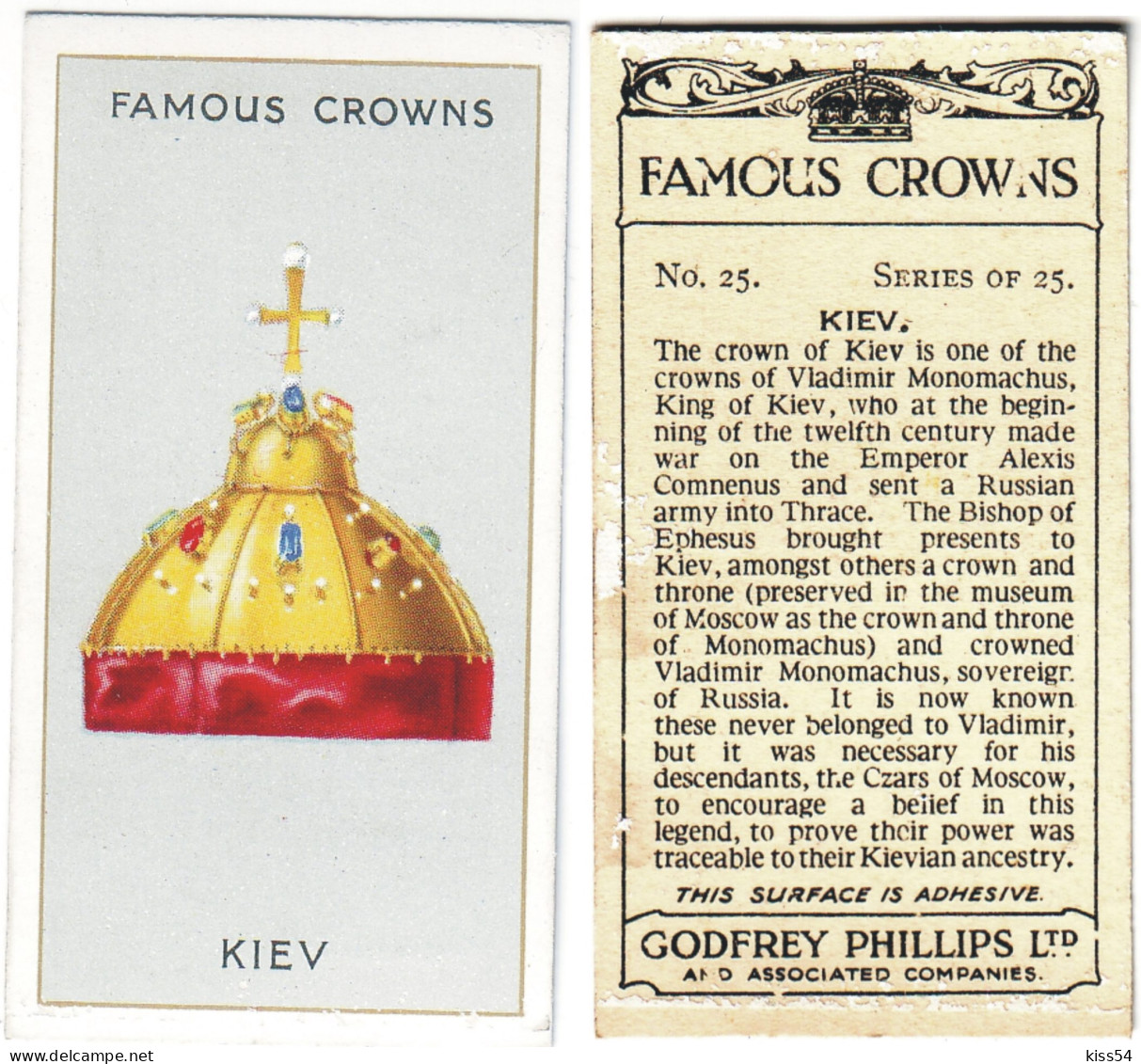 CR 8 - 25b Famous Crown, UKRAINE, King Of Kiev Vladimir MONOMACHUS - Godfrey Phillips -1938 - Phillips / BDV