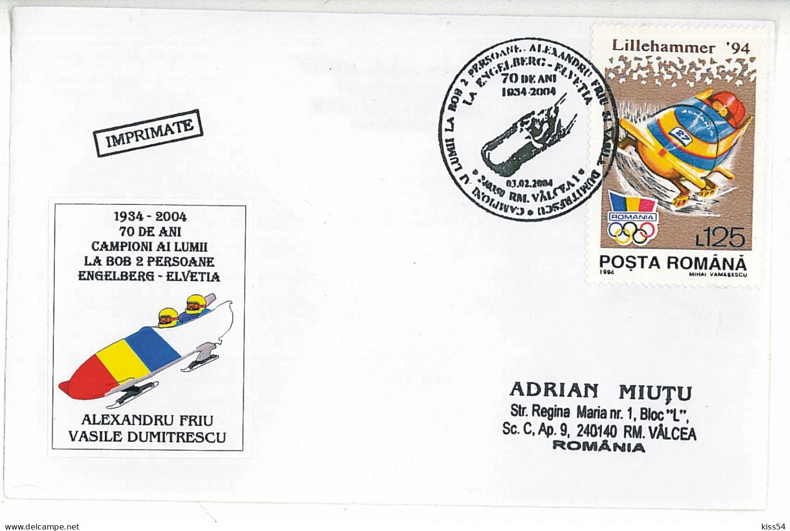 COV 66 - 221 BOBSLEIGH, Romania - Cover - Used - 2004 - Hiver