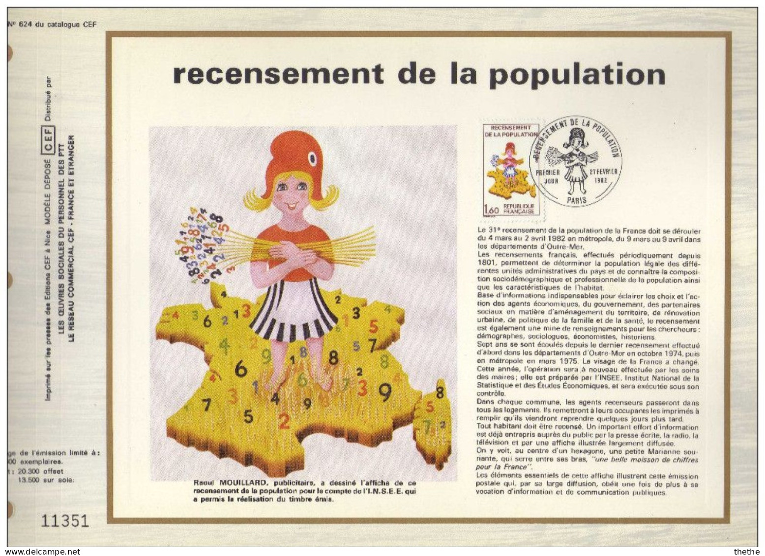 FRANCE - Recensement De La Population - N° 624 Du Catalogue CEF - 1980-1989
