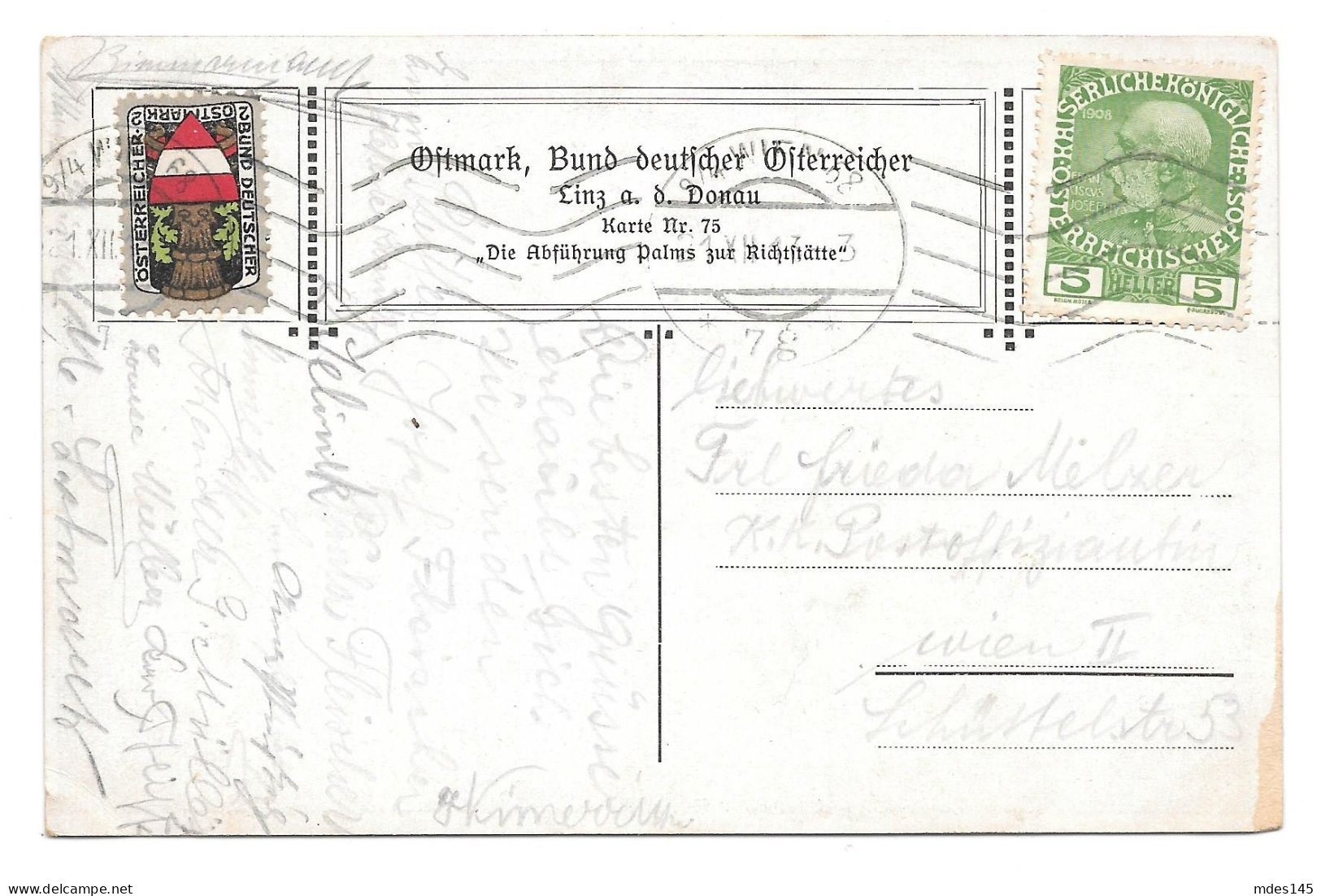 Ostmark Poster Stamp Cinderella Roller Cancel On Franz Josef Sc# 113 Bund Deutscher Osterreicher Postcard - Sonstige & Ohne Zuordnung
