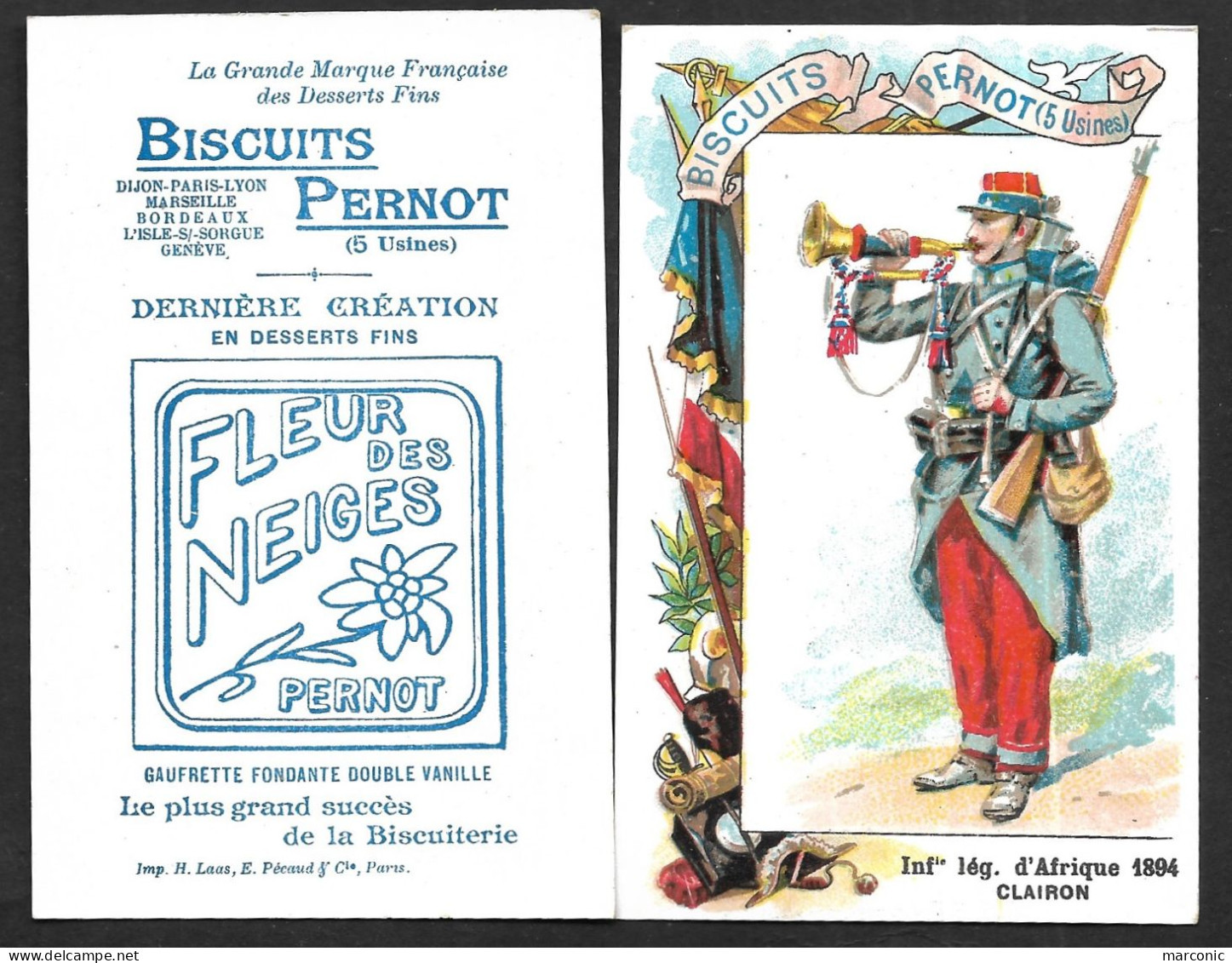 Chromo BISCUITS PERNOT, Militaria - INFANTERIE Lég. D'AFRIQUE 1894 CLAIRON - Pernot