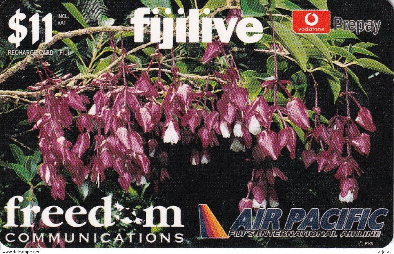 TARJETA DE FIJI DE $11 DE VODAFONE DE UNAS FLORES (FLOR-FLOWER) (AIR PACIFIC) - Figi