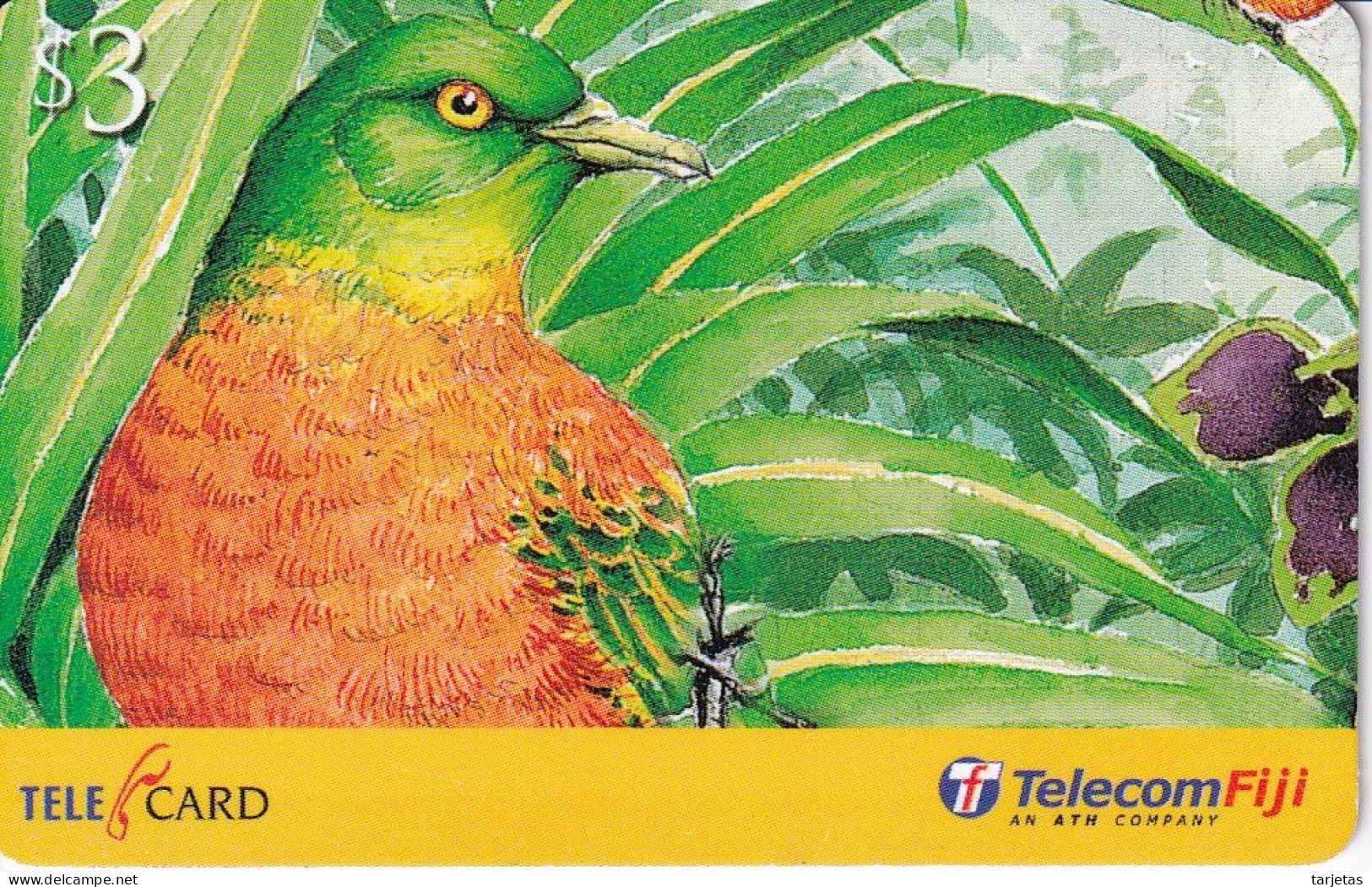 TARJETA DE FIJI DE $3 DE UNA PALOMA (BIRD-PAJARO) - Fidji