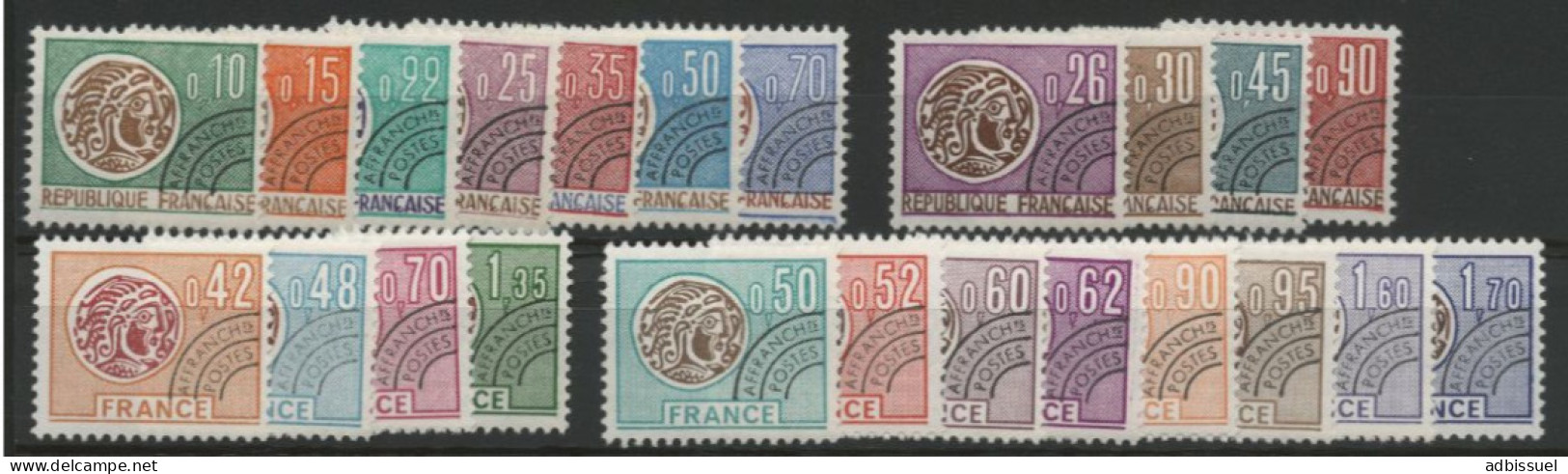 PREOBLITERE N° 123 à 145 COTE 34.5 €  LES QUATRE SERIES COMPLETES AU TYPE MONNAIE GAULOISE NEUVES ** (MNH). TB - 1964-1988