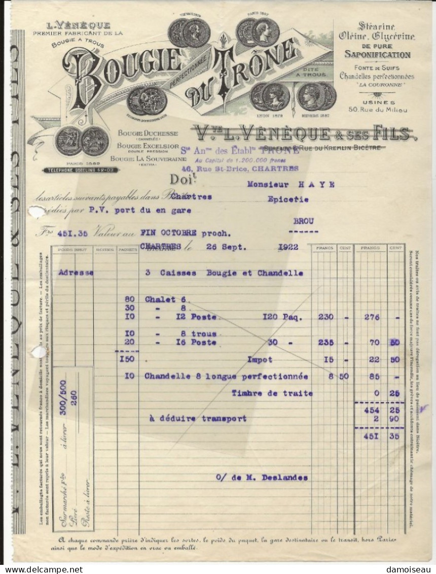 28, Chartres, Bougie De Trône, Bougies, Cierges, Chandelles 1922. - 1900 – 1949