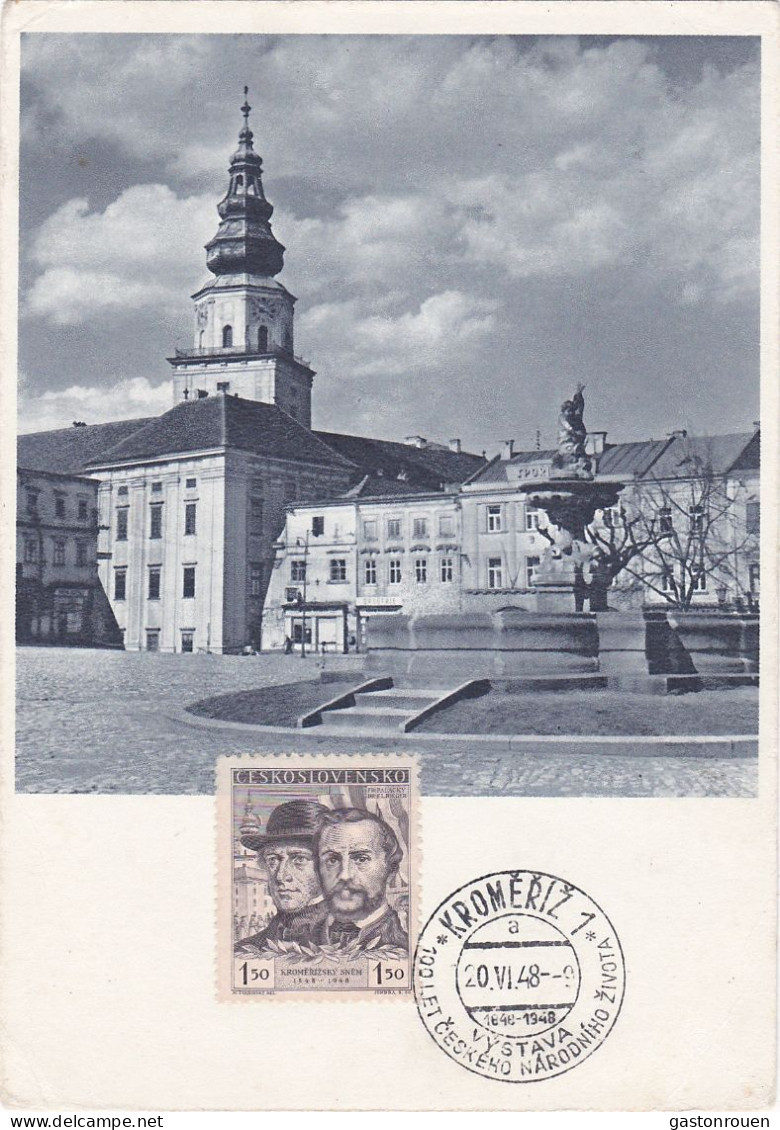 Carte Maximum Tchécoslovaquie 1948 Place De Kromeriz - FDC