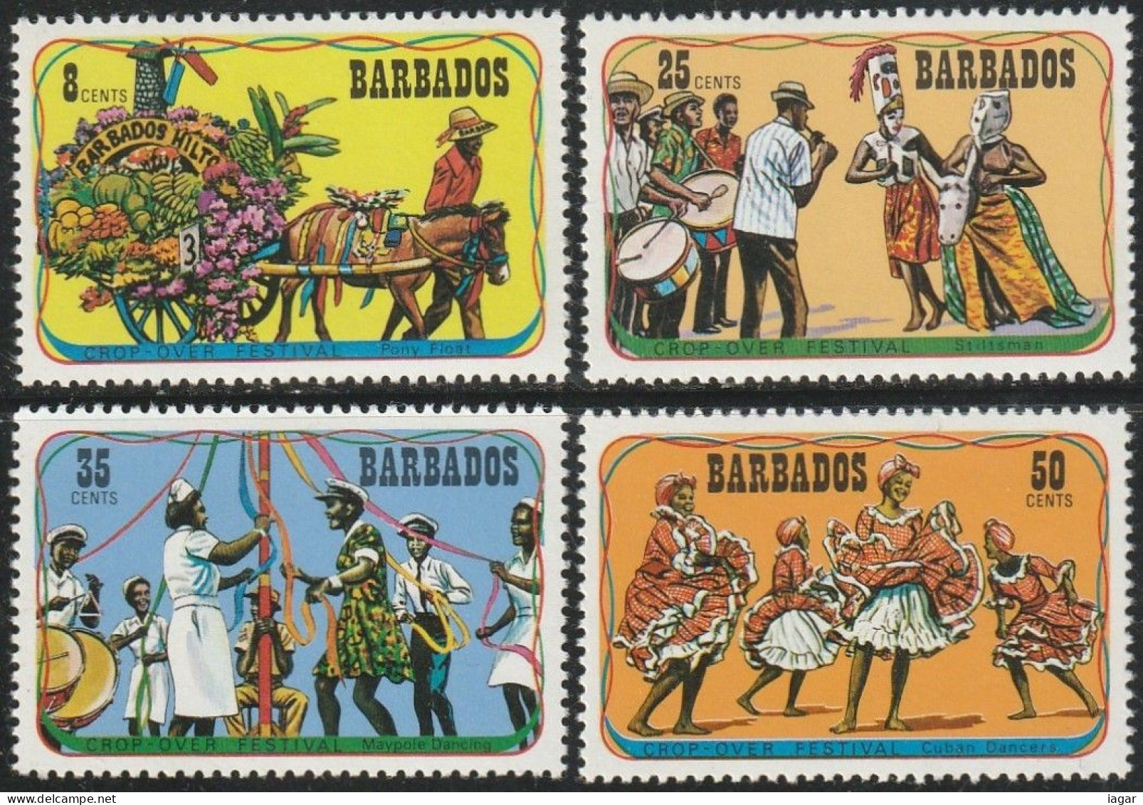 THEMATIC FOLKLORE:  CROP-OVER FESTIVAL    4v+MS    -  BARBADOS - Costumes