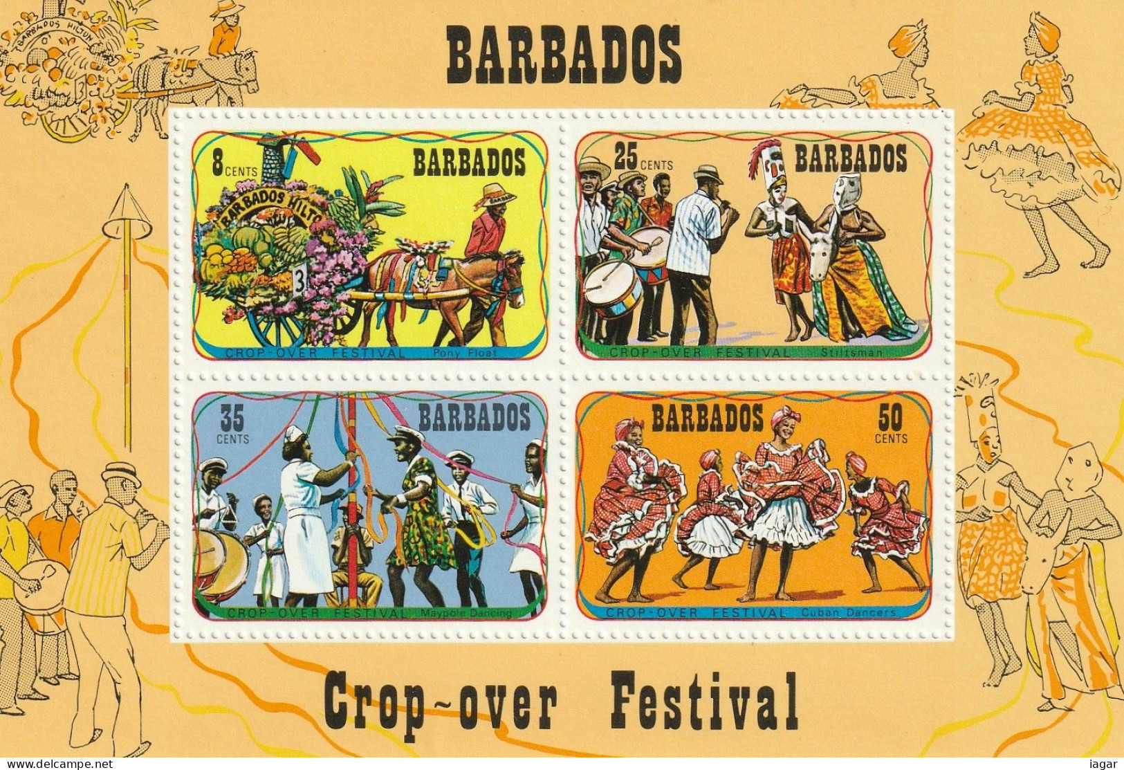 THEMATIC FOLKLORE:  CROP-OVER FESTIVAL    4v+MS    -  BARBADOS - Kostüme