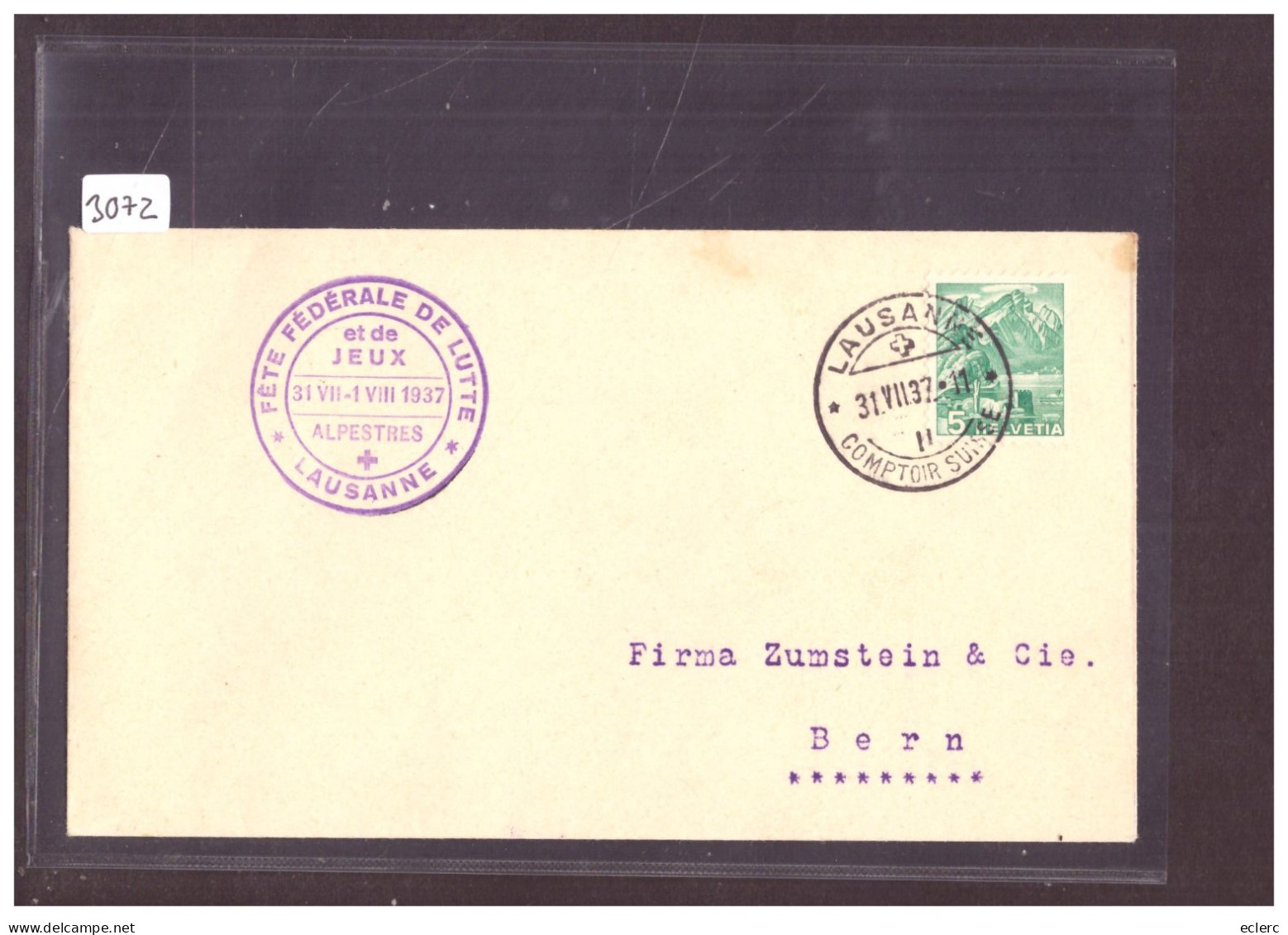 LAUSANNE - FETE FEDERALE DE LUTTE 1937 - Postmark Collection