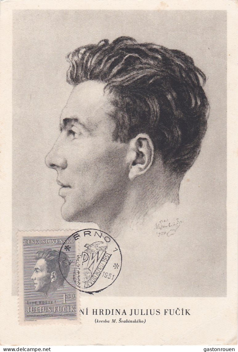 Carte Maximum Tchécoslovaquie 1951 Fucik - FDC