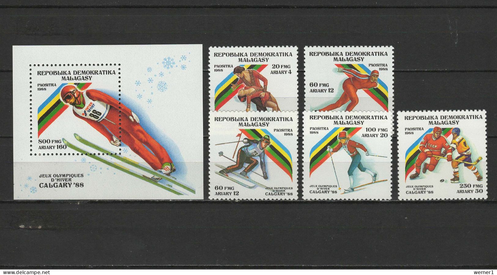 Malagasy - Madagascar 1988 Olympic Games Calgary, Set Of 5 + S/s MNH - Invierno 1988: Calgary