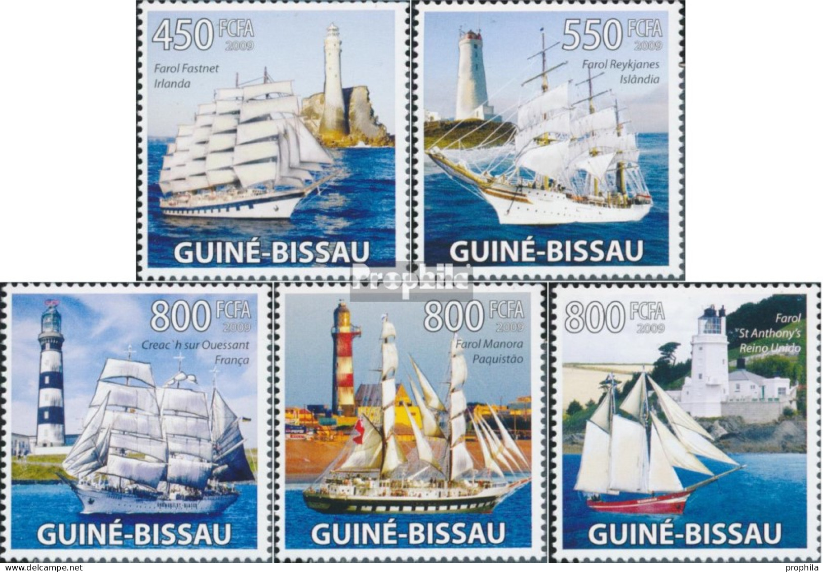 Guinea-Bissau 4384-4388 (kompl. Ausgabe) Postfrisch 2009 Leuchttürme Und Segelschiffe - Guinea-Bissau