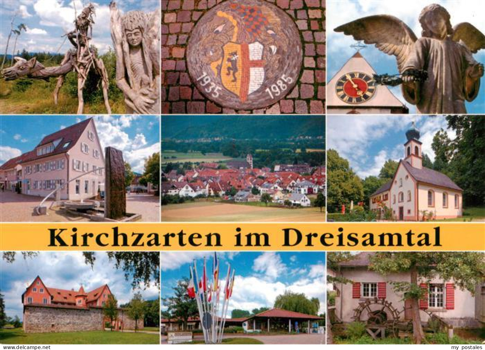 73934783 Kirchzarten Skulpturen Rathaus Panorama Kirche Schoss Fahnenplatz Muehl - Kirchzarten