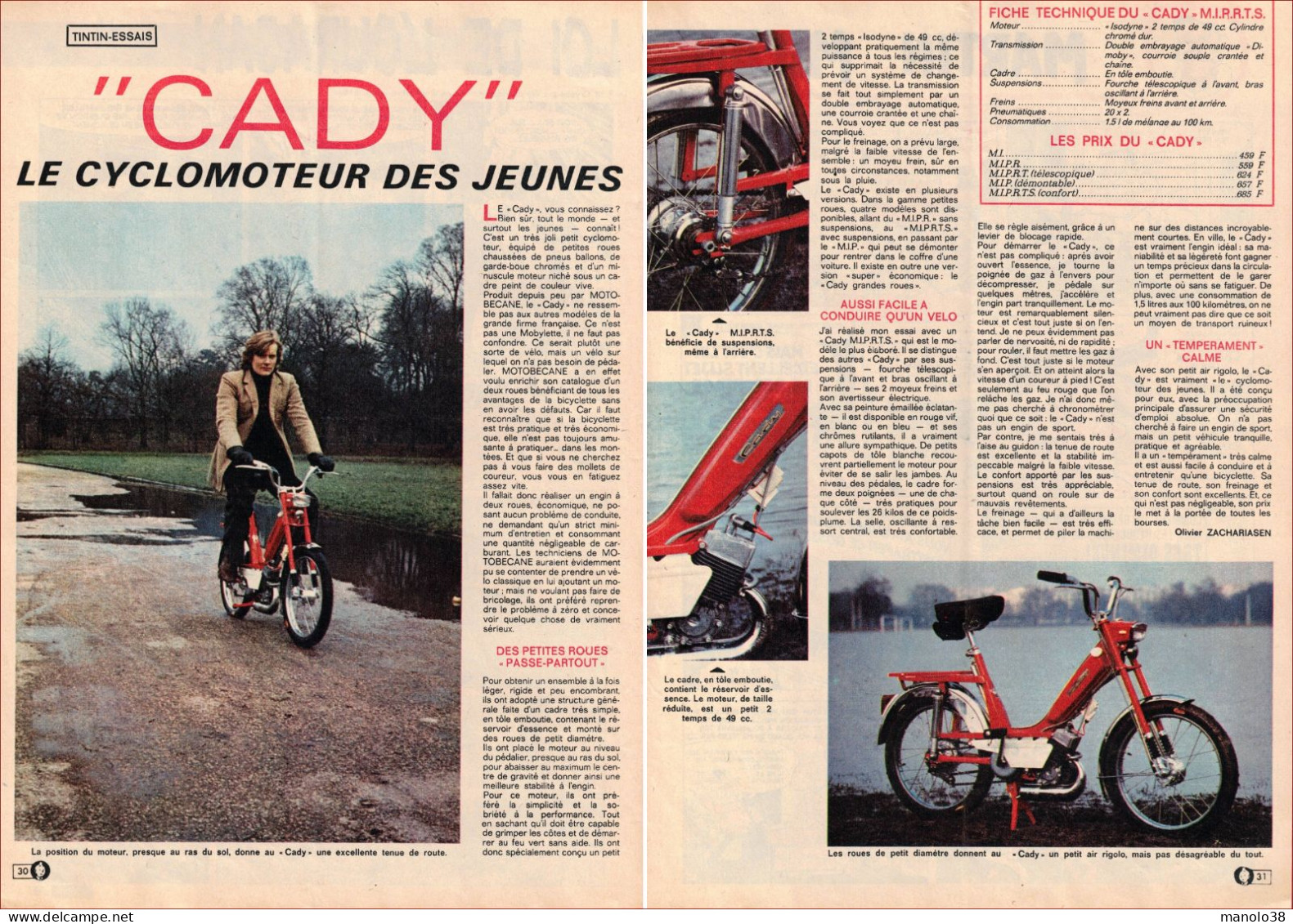 Cady Le Cyclomoteur Des Jeunes. Mobylette. Tintin Essai. Reportage 1970. - Historical Documents