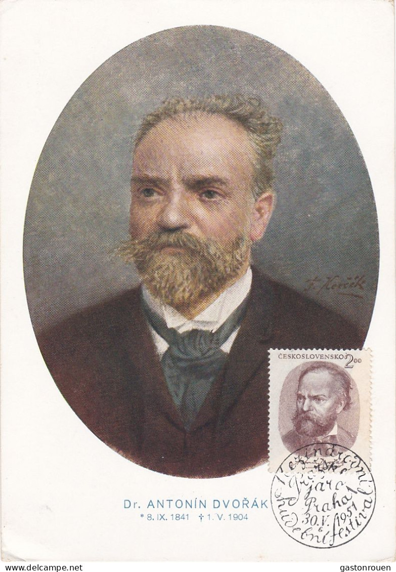 Carte Maximum Tchécoslovaquie 1951 Dvorak Musique - FDC