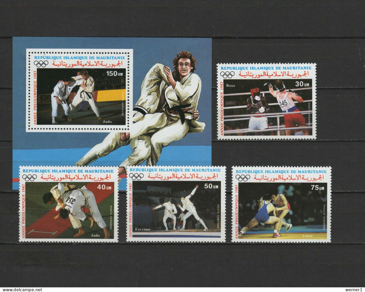 Mauritania 1987 Olympic Games Seoul, Judo, Boxing, Fencing, Wrestling Set Of 4 + S/s MNH - Sommer 1988: Seoul