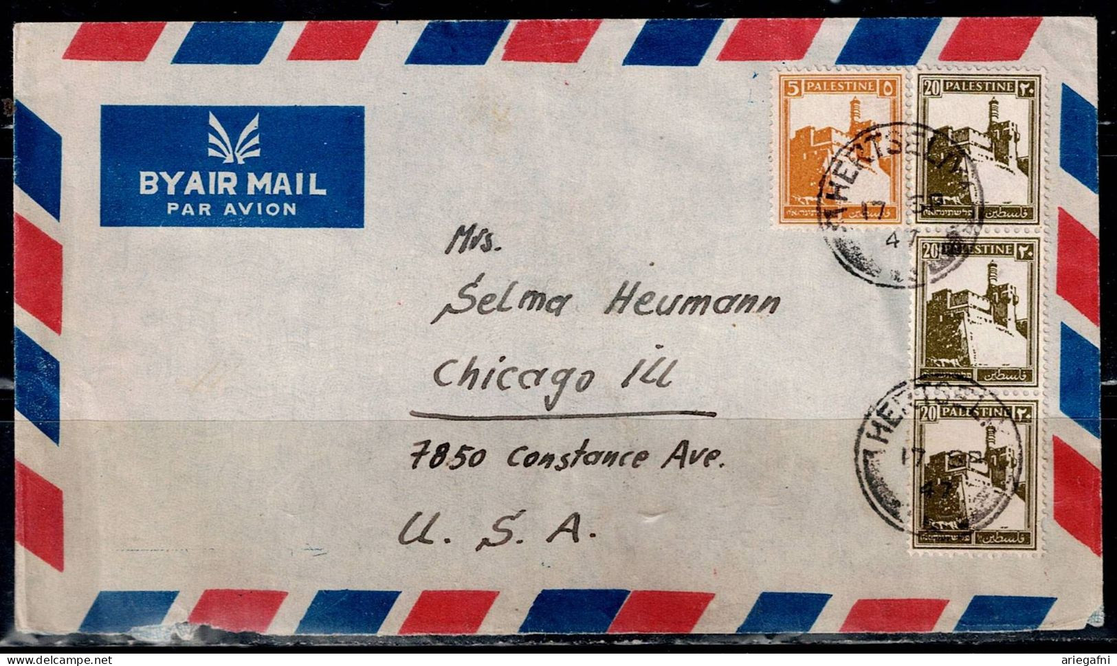 PALESTINE 1947 COVER SENT IN 17/9/47 FROM HERZELIA TO USA VF!! - Other & Unclassified