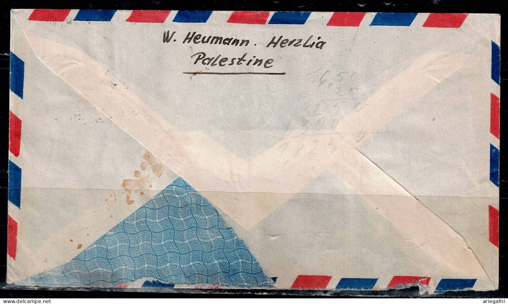 PALESTINE 1947 COVER SENT IN 17/9/47 FROM HERZELIA TO USA VF!! - Andere & Zonder Classificatie