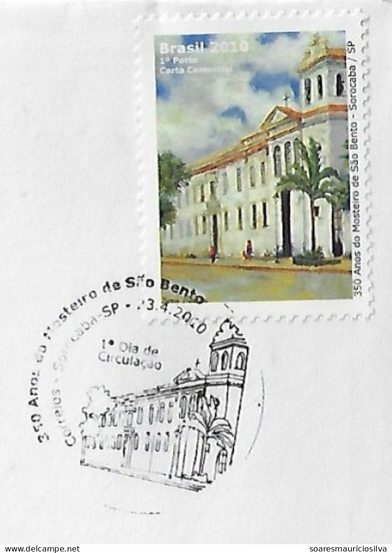 Brazil 2010 Cover Stamp Commemorative Cancel 350 Years Of The Benedictine Presence In Sorocaba Christian Religion Church - Storia Postale