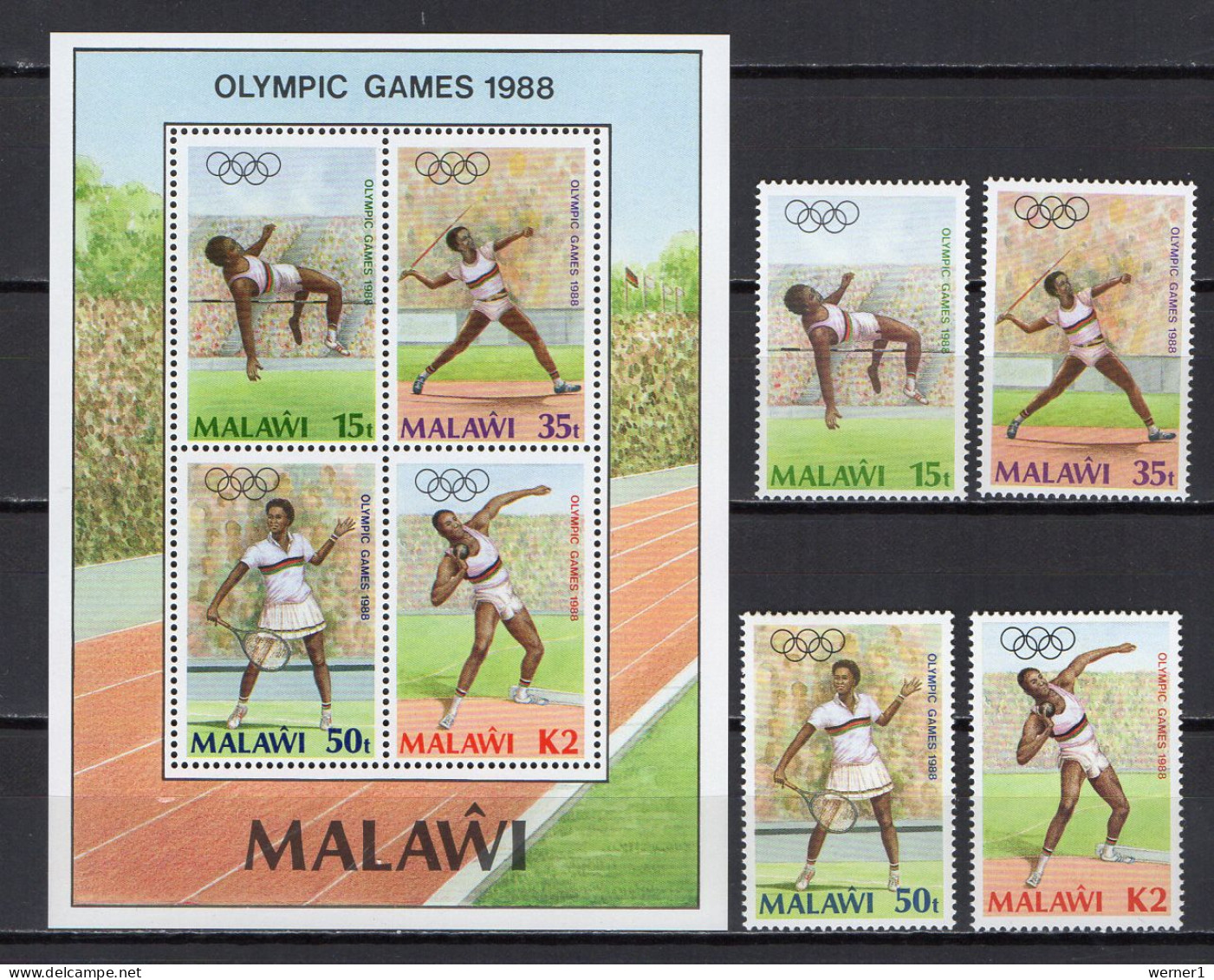 Malawi 1988 Olympic Games Seoul, Javelin, Tennis, Athletics Set Of 4 + S/s MNH - Summer 1988: Seoul