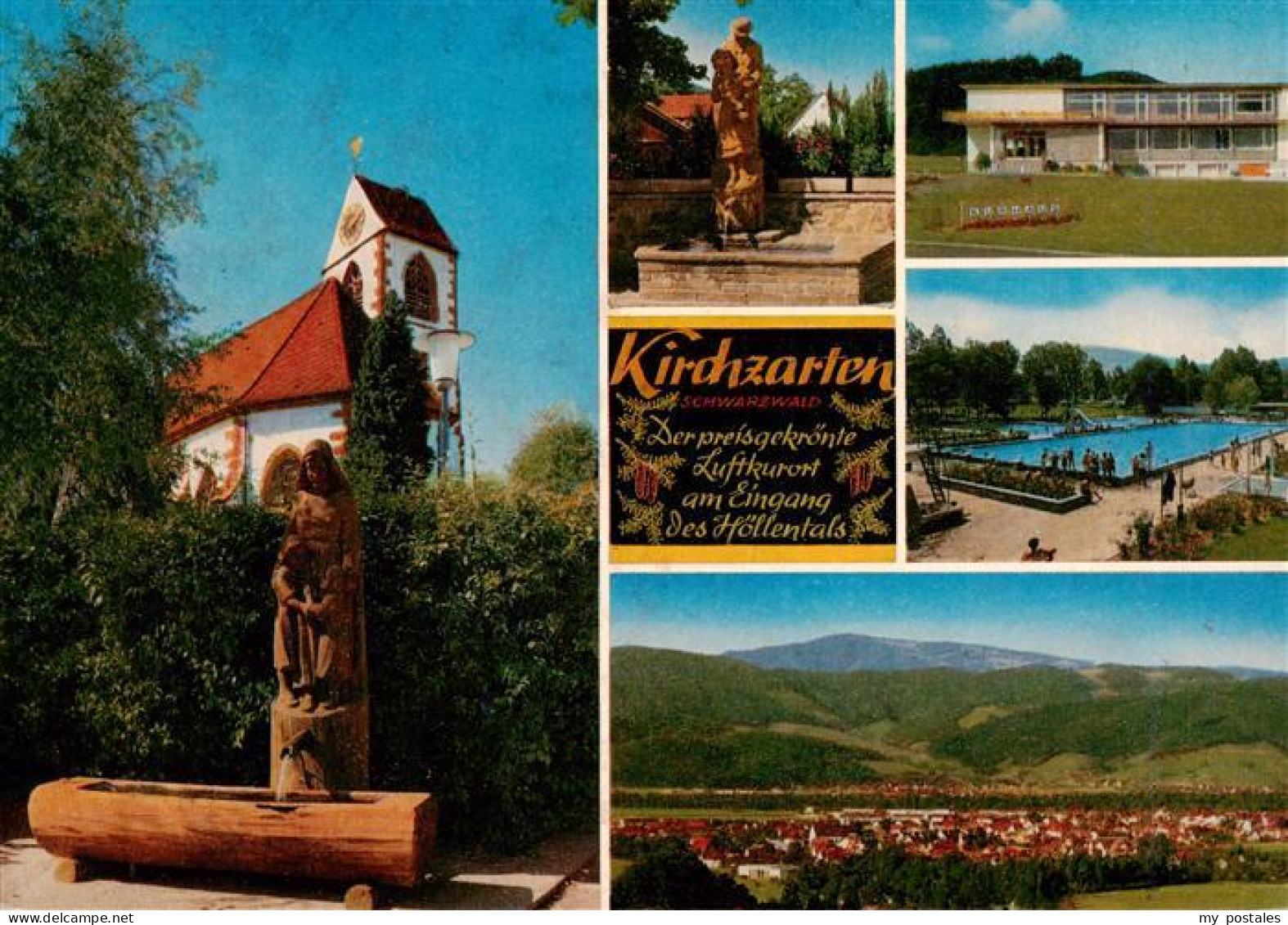 73934564 Kirchzarten Kirche Brunnen Kurhaus Schwimmbad Panorama - Kirchzarten